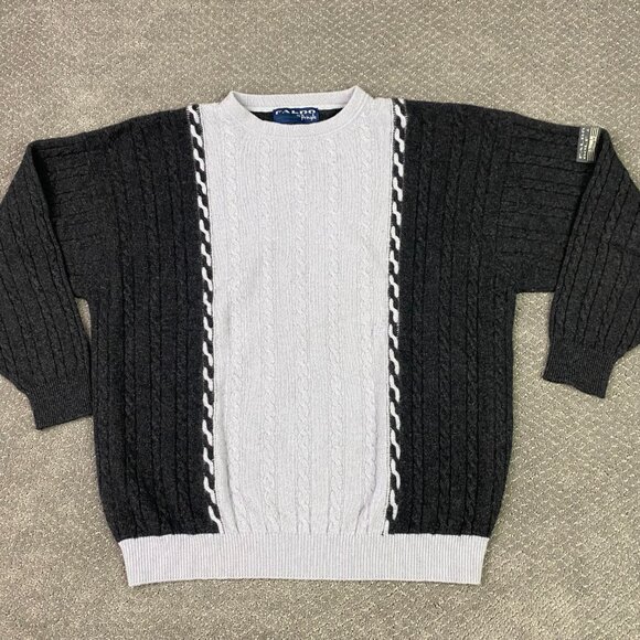 Vintage Nick Faldo Pringle Sweater Men's XL Blue White Wool Cable Knit Golf - Picture 1 of 7